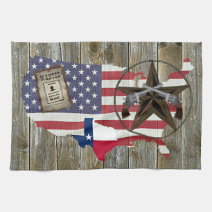 Texas Lone Star Dueling Pistols Most Wanted Sign Kitchen Towel