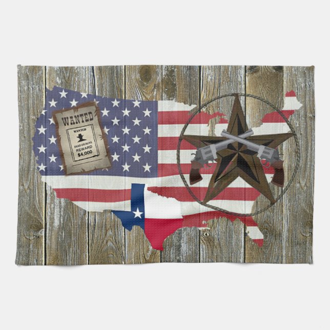 Texas Lone Star Dueling Pistols Most Wanted Sign Kitchen Towel (Horizontal)