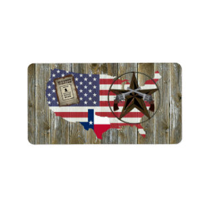 Texas Lone Star Dueling Pistols Most Wanted Sign Label