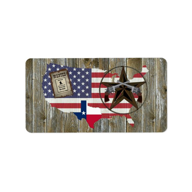 Texas Lone Star Dueling Pistols Most Wanted Sign Label (Front)