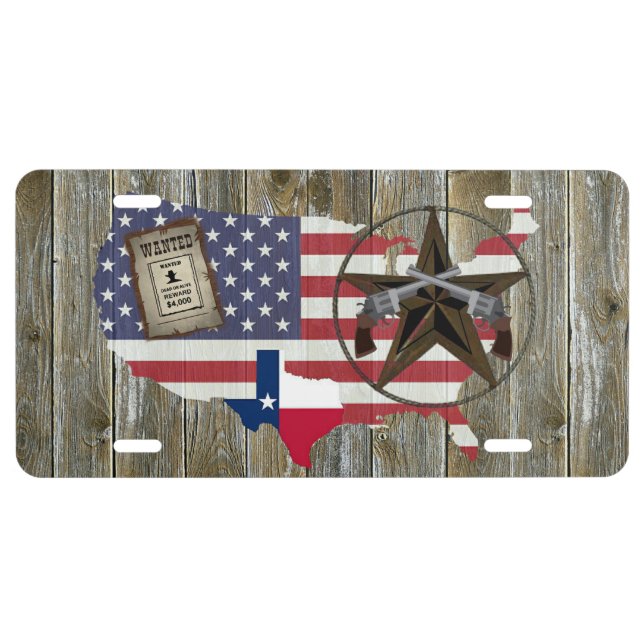 Texas Lone Star Dueling Pistols Most Wanted Sign License Plate (Front)