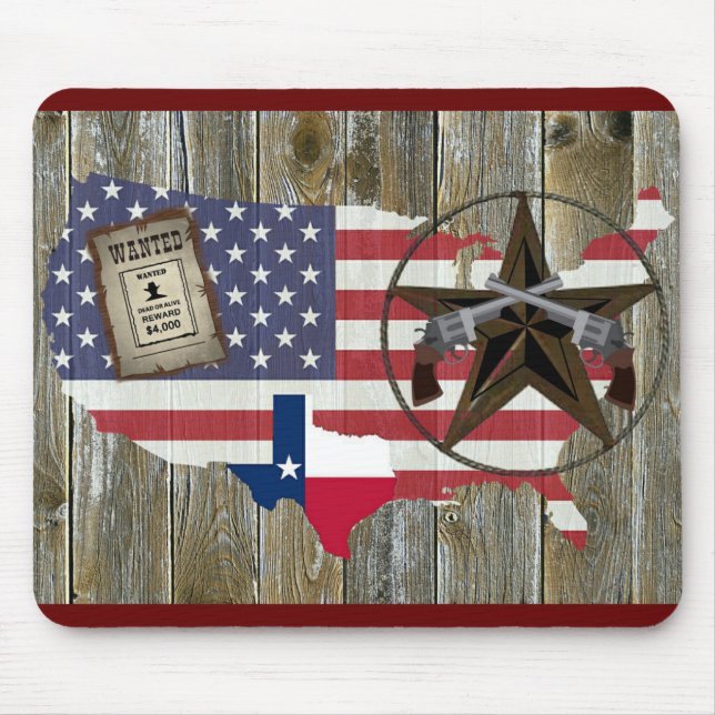 Texas Lone Star Dueling Pistols Most Wanted Sign Mouse Pad (Front)