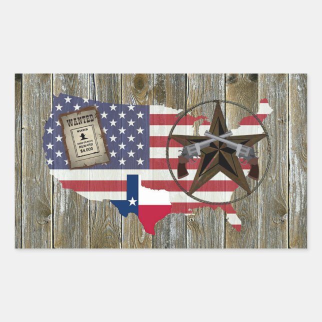 Texas Lone Star Dueling Pistols Most Wanted Sign Rectangular Sticker (Front)