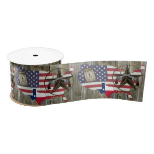 Texas Lone Star Dueling Pistols Most Wanted Sign Satin Ribbon