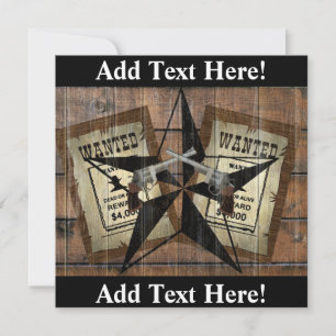 Texas Lone Star Dueling Pistols Most Wanted Sign Thank You Card