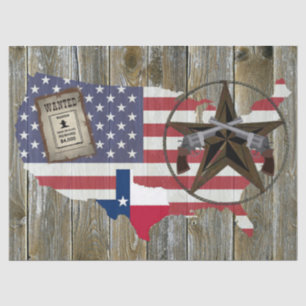 Texas Lone Star Dueling Pistols Most Wanted Sign Tissue Paper
