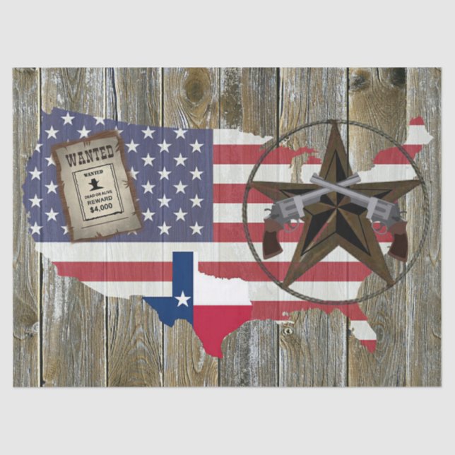 Texas Lone Star Dueling Pistols Most Wanted Sign Tissue Paper (Front)