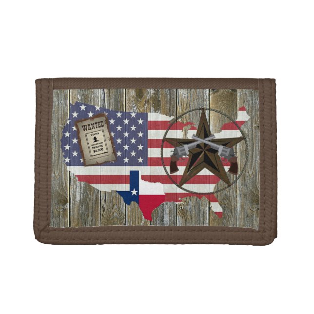 Texas Lone Star Dueling Pistols Most Wanted Sign Trifold Wallet (Front)