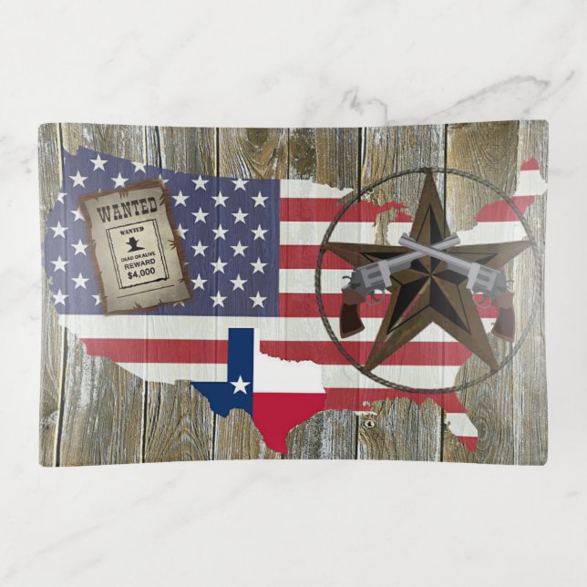 Texas Lone Star Dueling Pistols Most Wanted Sign Trinket Tray (Front)