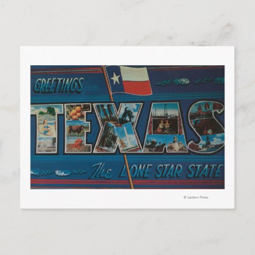 Texas Lone_Star FlagLarge Letter Scenes Postcard