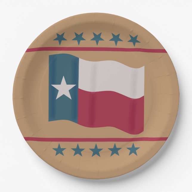 Texas Lone Star Flag Red White Blue Tan Paper Plates (Front)