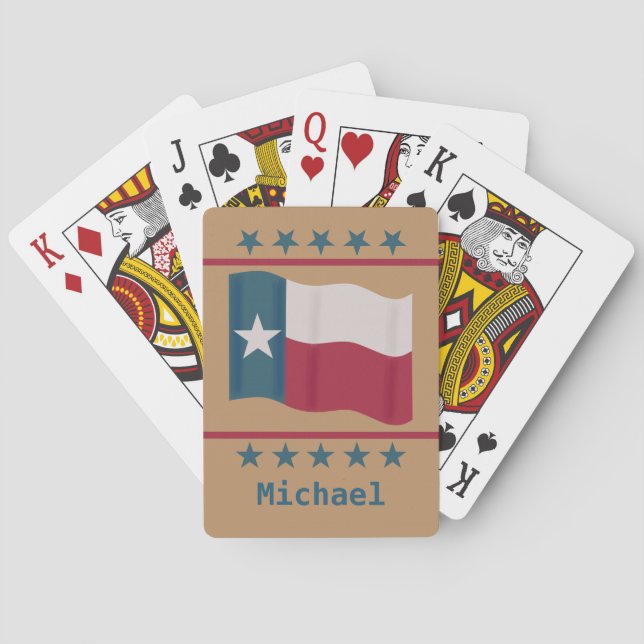 Texas Lone Star Flag Stars Tan Name Personalized Poker Cards (Back)