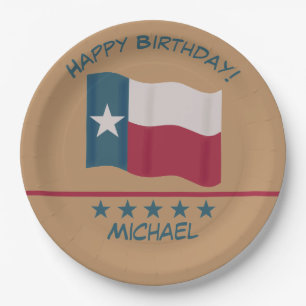 Texas Lone Star Flag Tan Name Personalize Birthday Paper Plates