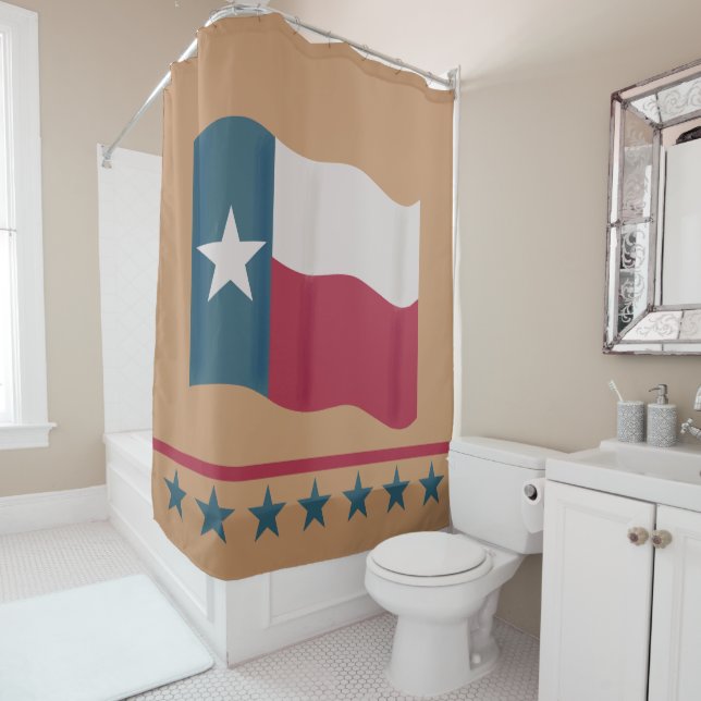 Texas Lone Star Flag Tan Red White Blue Shower Curtain (In Situ)