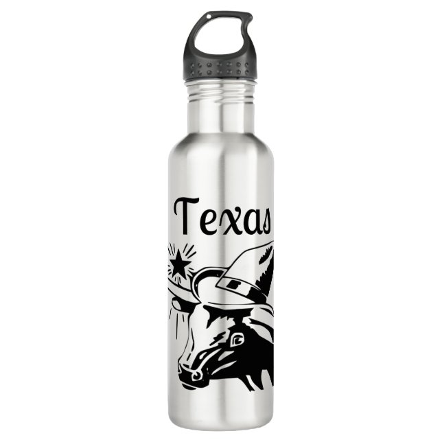 Texas Lone Star Longhorn Stainless Steel Water Bottle (Front)