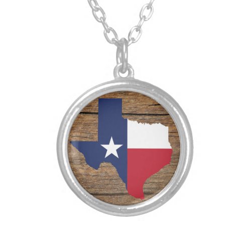 Texas Lone Star Map on Barnwood Silver Plated Necklace