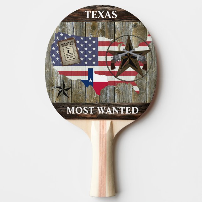 Texas Lone Star State Dueling Pistols Most Wanted Ping Pong Paddle (Front)