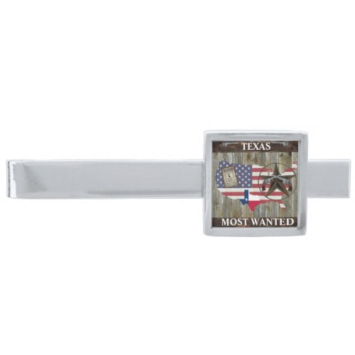 Texas Lone Star State Dueling Pistols Most Wanted  Silver Finish Tie Bar
