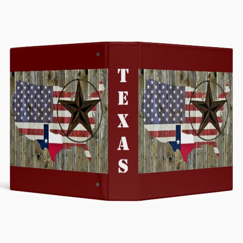Texas Lone Star State Flag Map 3 Ring Binder