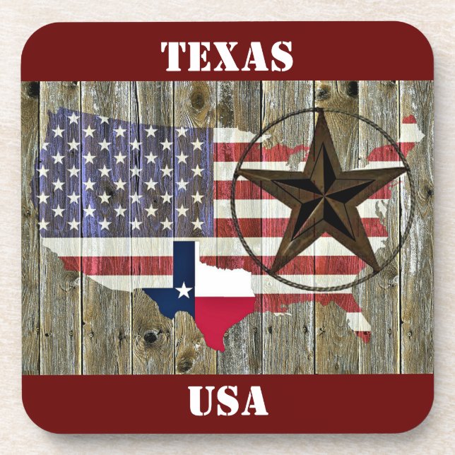 Texas Lone Star State Flag Map Beverage Coaster (Front)