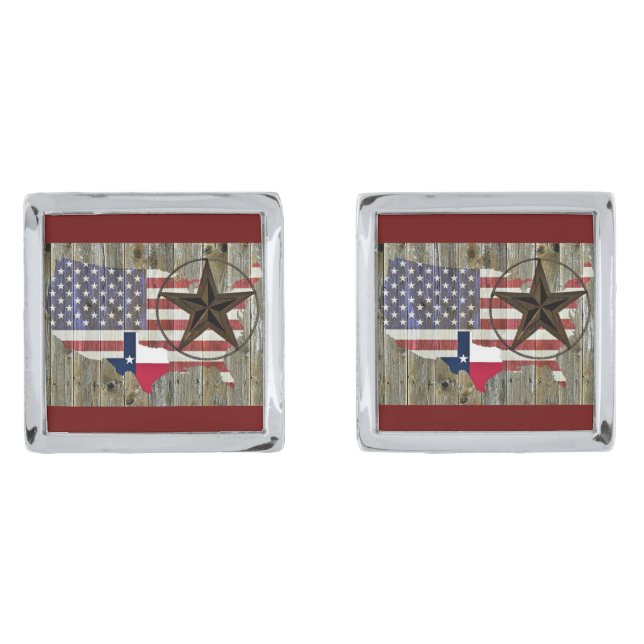 Texas Lone Star State Flag Map Cufflinks (Front)