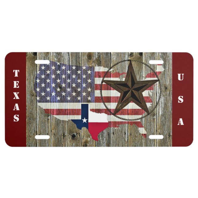 Texas Lone Star State Flag Map License Plate (Front)