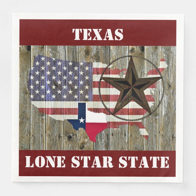 Texas Lone Star State Flag Map Paper Dinner Napkins (Front)