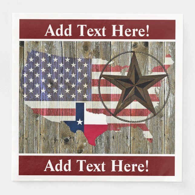 Texas Lone Star State Flag Map Paper Dinner Napkins (Front)