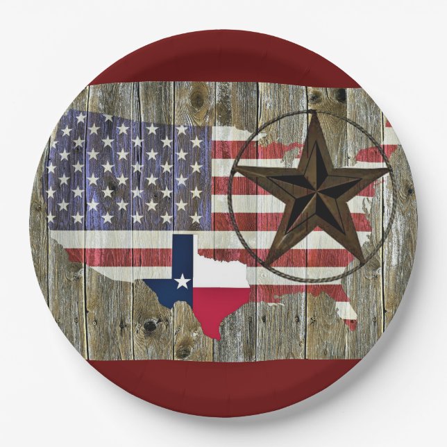 Texas Lone Star State Flag Map Paper Plates (Front)