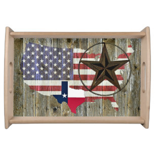 Texas Lone Star State Flag Map Serving Tray