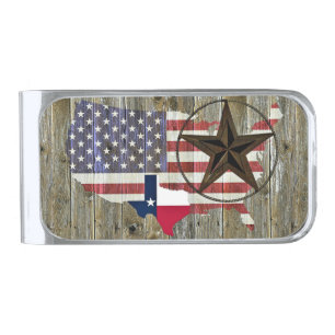 Texas Lone Star State Flag Map Silver Finish Money Clip
