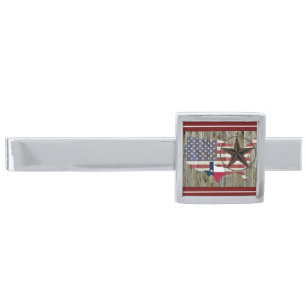 Texas Lone Star State Flag Map Silver Finish Tie B Bar