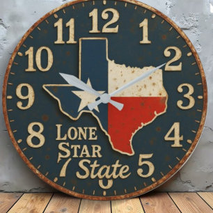 Texas Lone Star State map rustic cowboy Large Clock
