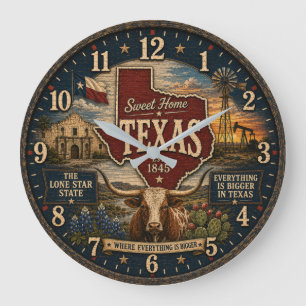 Texas  Lone Star State RusticGift for Home Ranch Large Clock