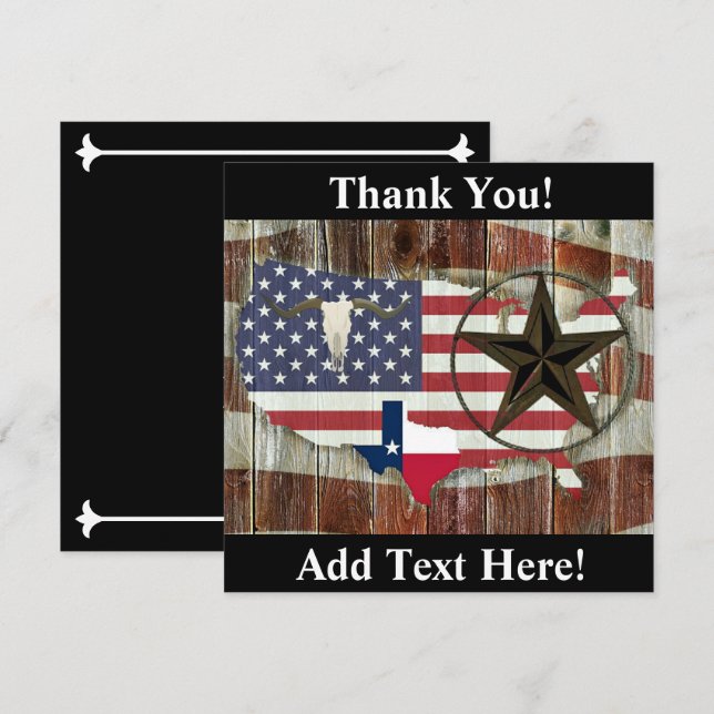 Texas Lone Star Texas Longhorn Texas State Map Thank You Card (Front/Back)