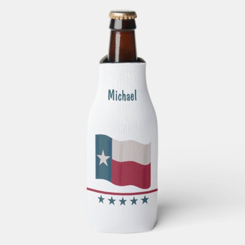 Texas Long Star Flag Name Personalized Bottle Cooler
