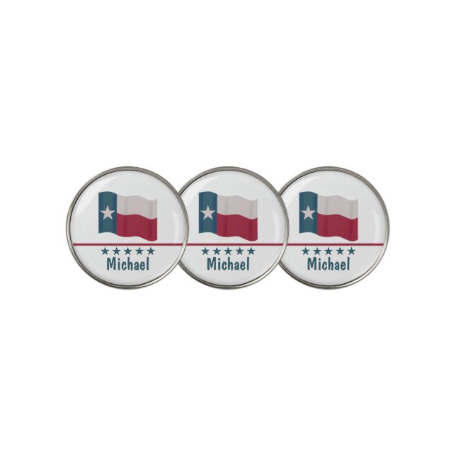 Texas Long Star Flag Name Personalized Golf Ball Marker (3 Up)