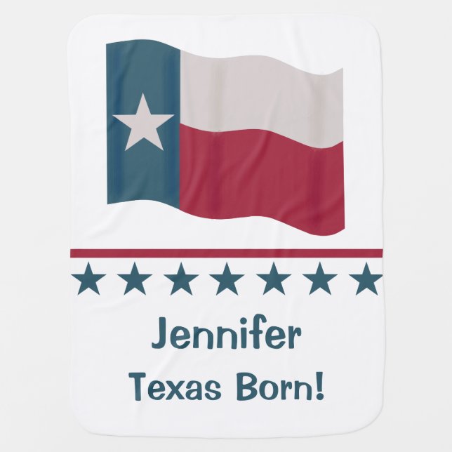 Texas Long Star Texan Flag Name Personalized Baby Blanket (Front)
