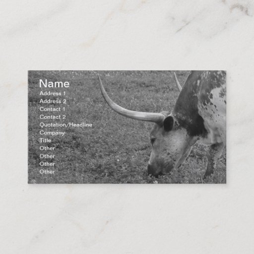Customizable Texas Longhorn black and white business card