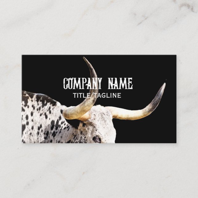 Texas longhorn  black and white cow  country  business card (Front)