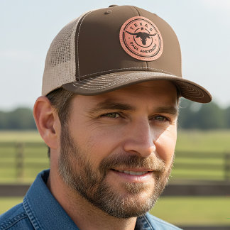 Texas Longhorn Bull Logo Personalized Name Leather Patch Hat