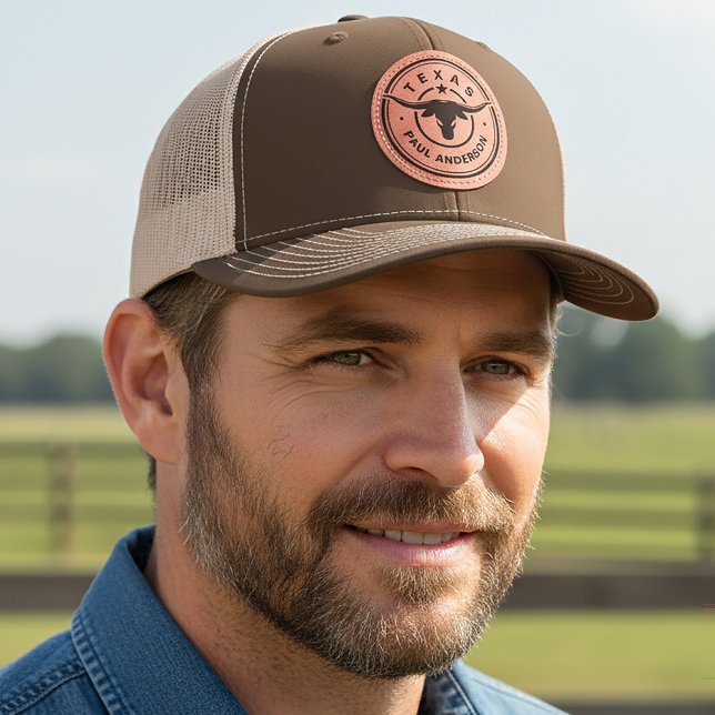 Texas Longhorn Bull Logo Personalized Name Leather Patch Hat (Creator Uploaded)