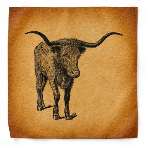 Texas Longhorn Bull Rustic Vintage Western Art Bandana