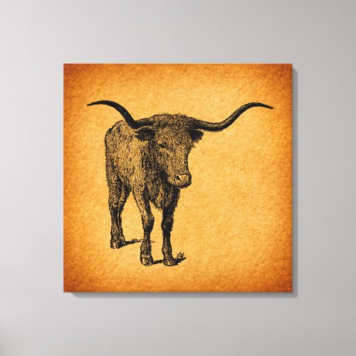 Texas Longhorn Bull Rustic Vintage Western Art Canvas Print