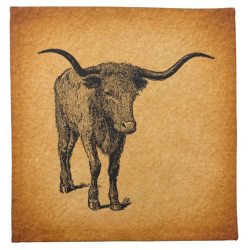 Texas Longhorn Bull Rustic Vintage Western Art Cloth Napkin