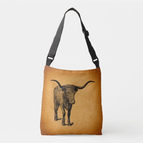 Texas Longhorn Bull Rustic Vintage Western Art Crossbody Bag