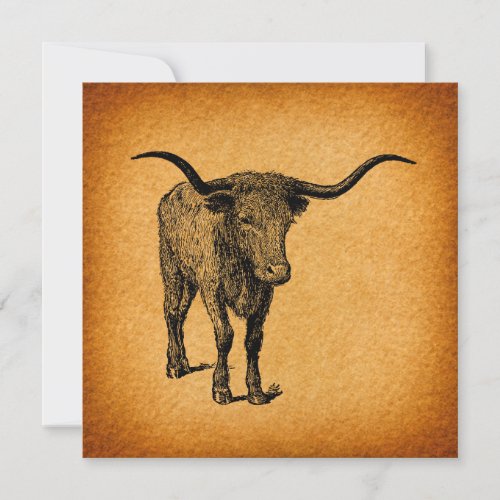 Texas Longhorn Bull Rustic Vintage Western Art Invitation