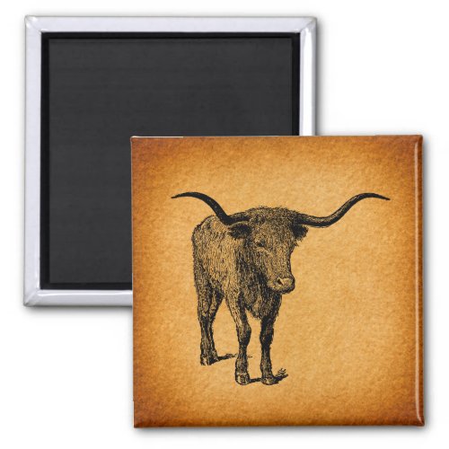 Texas Longhorn Bull Rustic Vintage Western Art Magnet