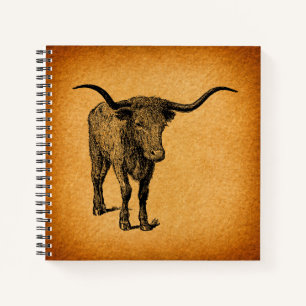 Texas Longhorn Bull Rustic Vintage Western Art Notebook