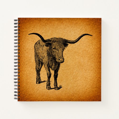 Texas Longhorn Bull Rustic Vintage Western Art Notebook